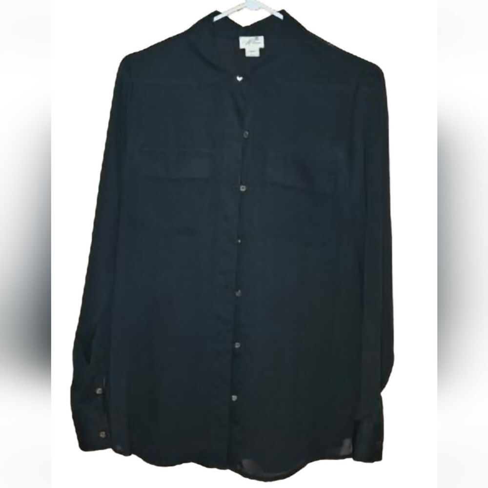 Womens Black Sheer long-sleeved blouse Medium
